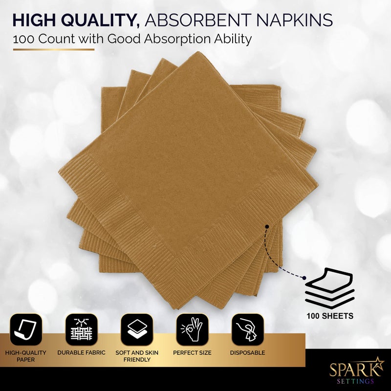 Amcrate 100 Pack Gold Beverage Napkins, Big Party Pack, 2 Ply, Ideal for Wedding, Party, Birthday, Dinner, Lunch, Cocktails. (5â€ x 5â€) by Amcrate - Image 4
